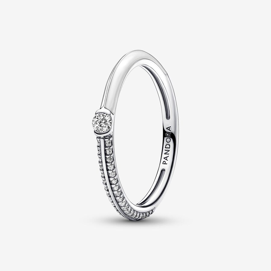Dwustronny pierścionek Pandora ME wysadzany kamieniami i pokryty białą emalią image number 0