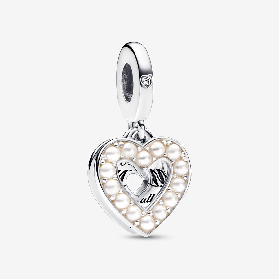Podwójna zawieszka w kształcie serca z białymi perłami image number 0