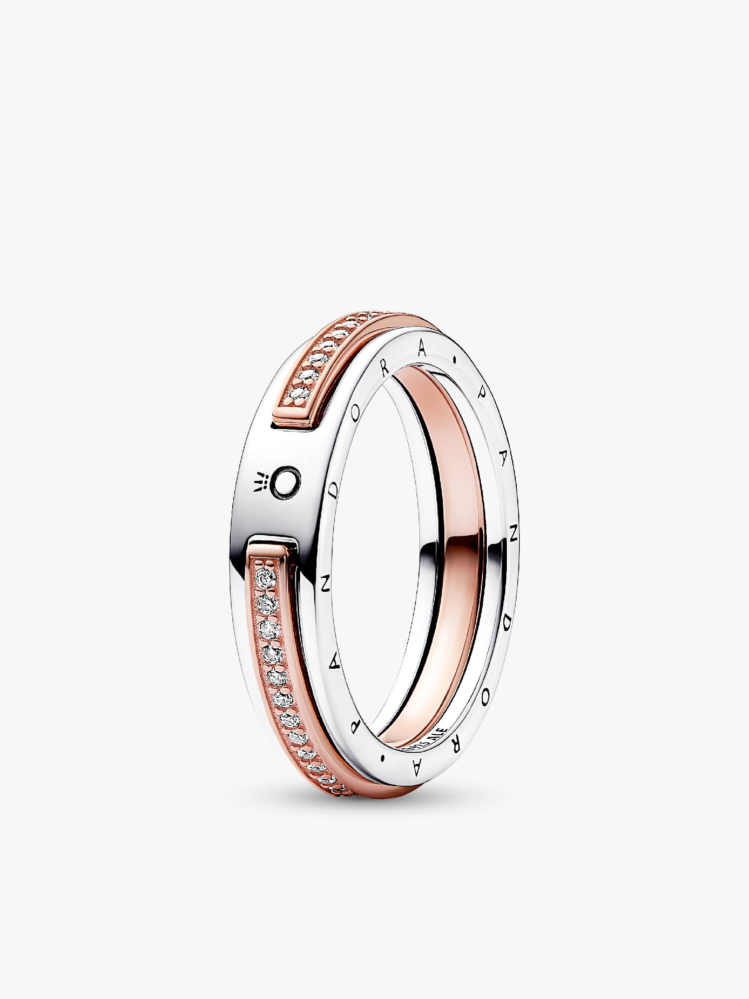 Dwutonowy pierścionek pavé z logo Pandora Signature