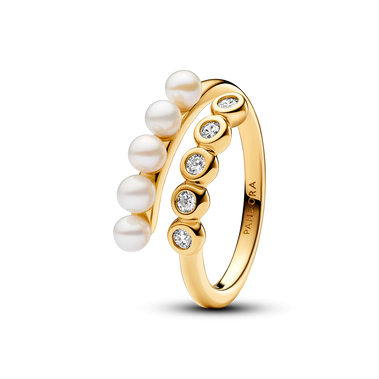 Otwarty pierścionek pavé z poddanymi obróbce słodkowodnymi perłami hodowanymi