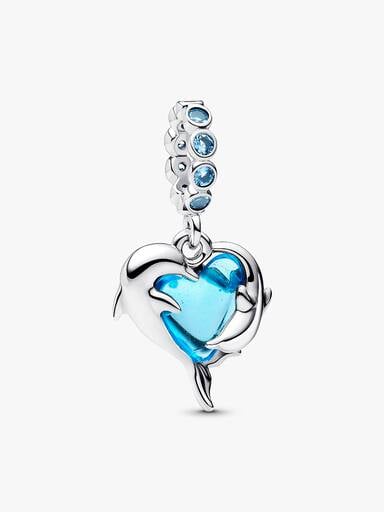 Charms-zawieszka z błękitnym szkłem Murano Delfiny