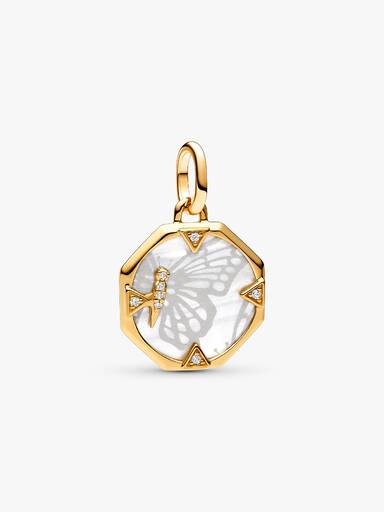 Charms-medalion Perłowozłoty motyl