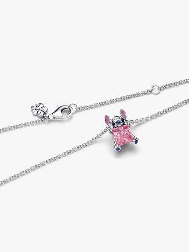 Krótki naszyjnik Disney Stitch z różowym kamieniem