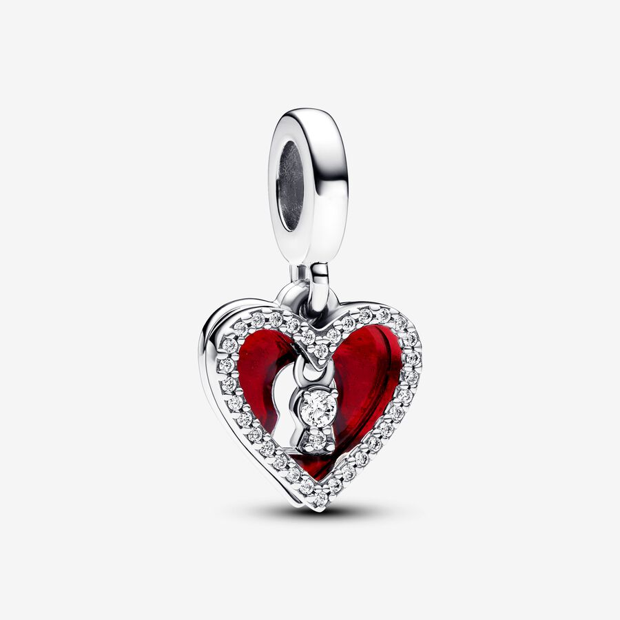 Podwójny charms-zawieszka w kształcie czerwonego serca z dziurką od klucza image number 0