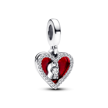 Podwójny charms-zawieszka w kształcie czerwonego serca z dziurką od klucza