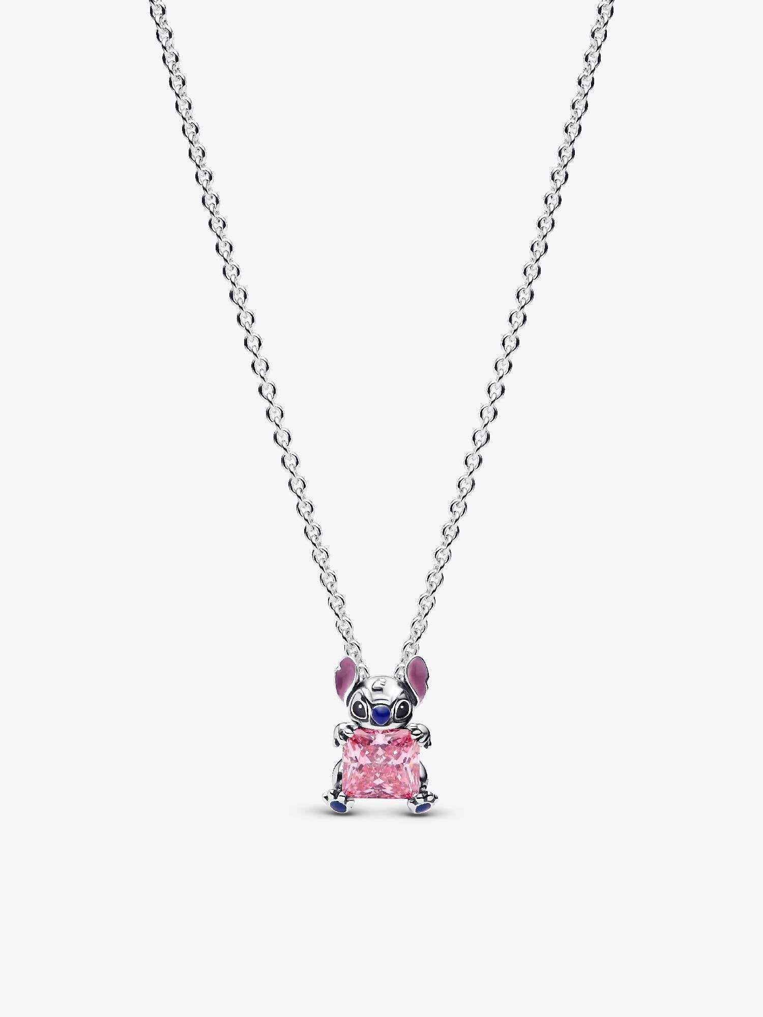 Krótki naszyjnik Disney Stitch z różowym kamieniem