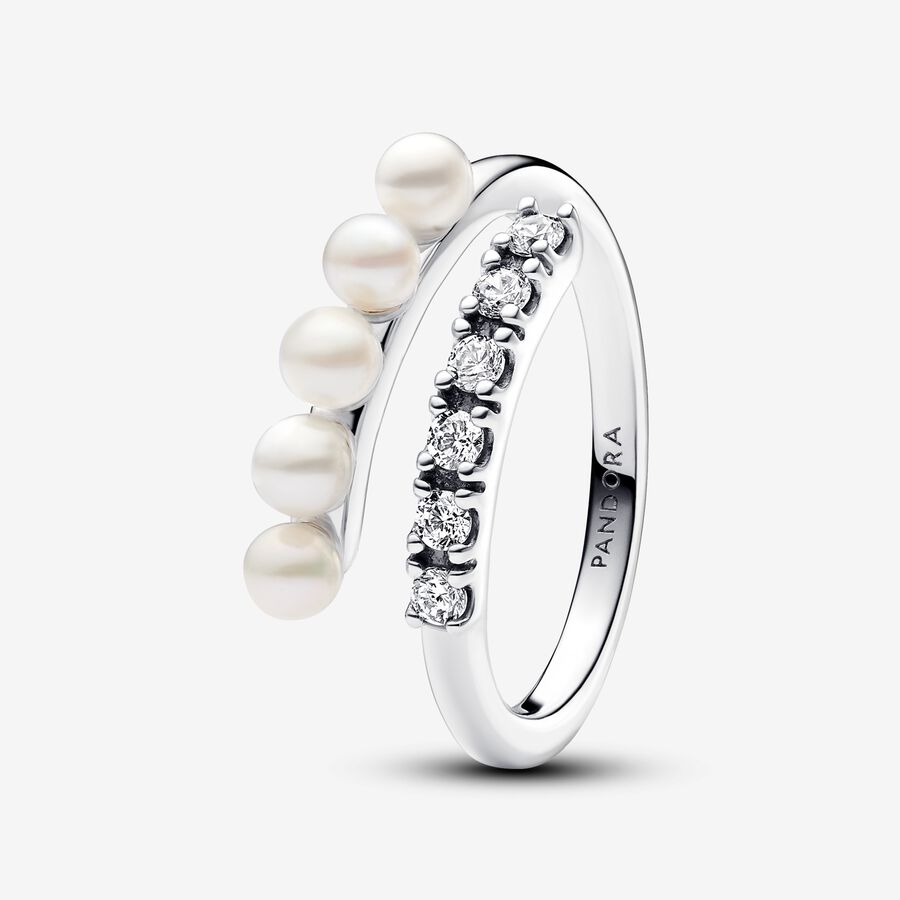 Otwarty pierścionek pavé z poddanymi obróbce słodkowodnymi perłami hodowanymi image number 0