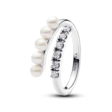 Otwarty pierścionek pavé z poddanymi obróbce słodkowodnymi perłami hodowanymi