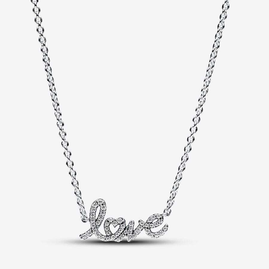 Krótki naszyjnik z lśniącym odręcznym napisem „love” image number 0