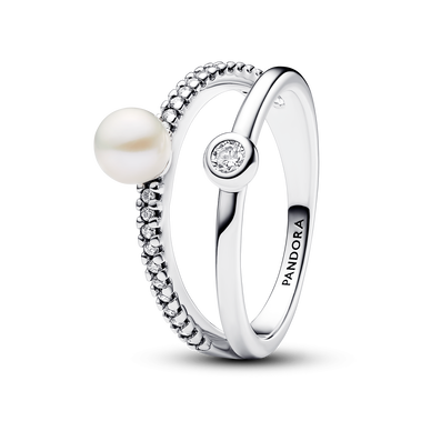 Podwójny pierścionek pavé z poddaną obróbce słodkowodną perłą hodowaną