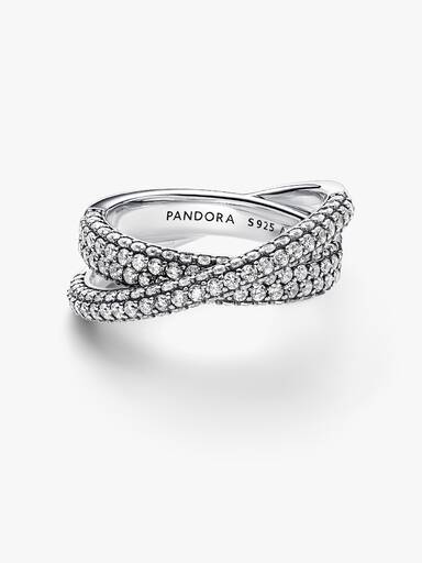 Wysadzany kamieniami przeplatany pierścionek-obrączka Pandora Timeless