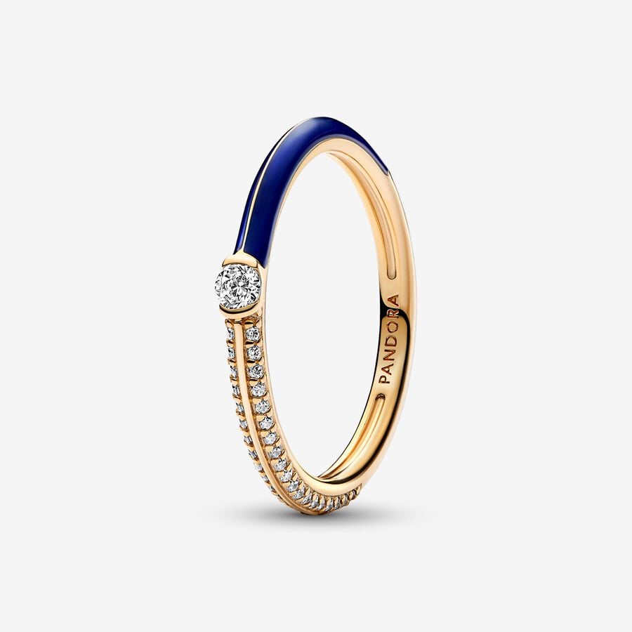 Dwustronny pierścionek Pandora ME wysadzany kamieniami i pokryty niebieską emalią image number 0