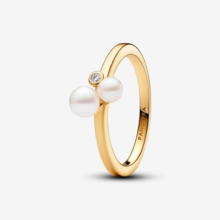 Złoty pierścionek z perłami hodowanymi, słodkowodnymi, poddanymi obróbce image number 0
