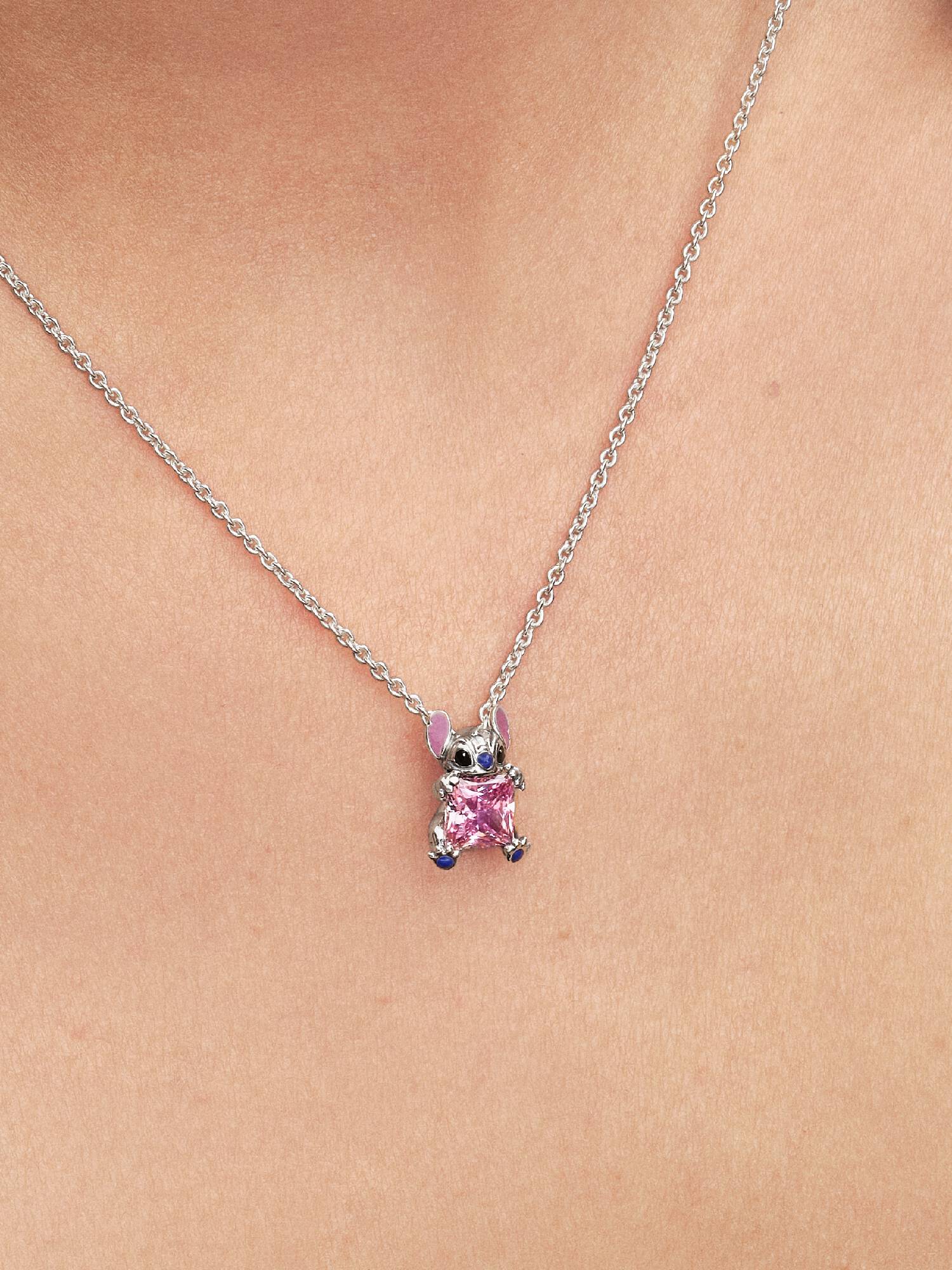 Krótki naszyjnik Disney Stitch z różowym kamieniem