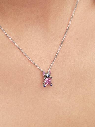 Krótki naszyjnik Disney Stitch z różowym kamieniem