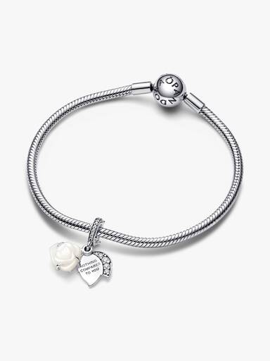 Podwójny charms-zawieszka Kwitnąca biała róża