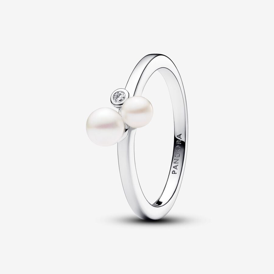 Srebrny pierścionek z perłami hodowanymi, słodkowodnymi, poddanymi obróbce image number 0