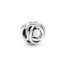 Czerwiec Charms Urodzinowy symbol wieczności z białą masą perłową