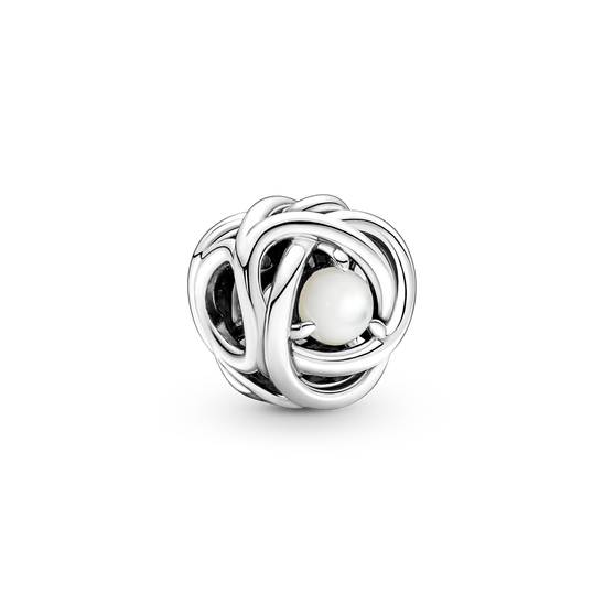 Czerwiec Charms Urodzinowy symbol wieczności z białą masą perłową