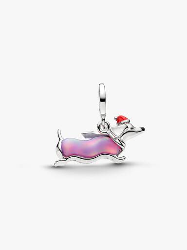 Charms-zawieszka Świąteczny jamnik, Platerowane platyną