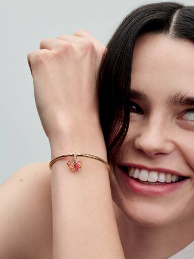 Charms-zawieszka Motyl z różowego i żółtego szkła Murano