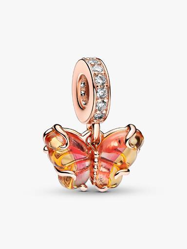 Charms-zawieszka Motyl z różowego i żółtego szkła Murano