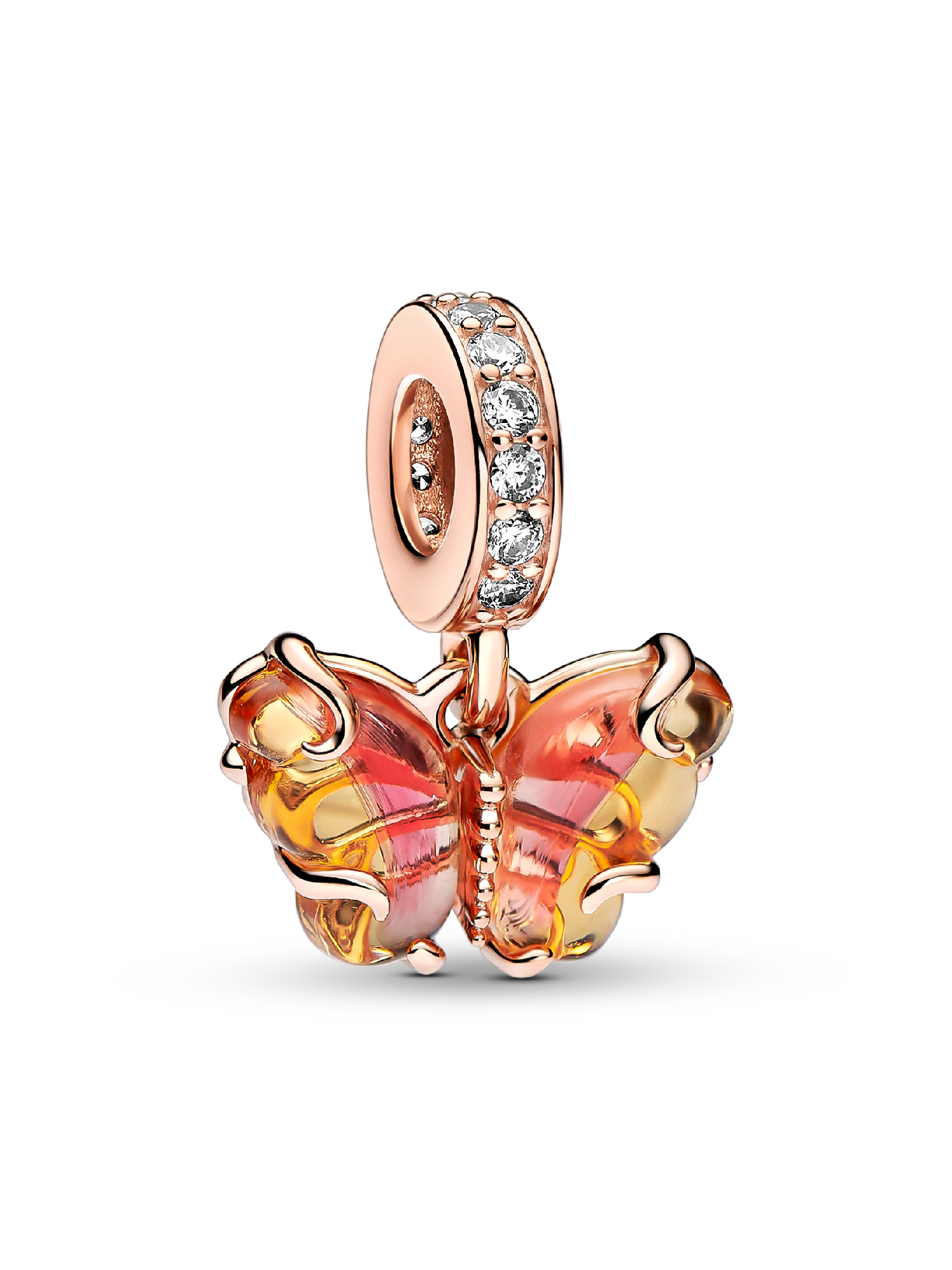 Charms-zawieszka Motyl z różowego i żółtego szkła Murano
