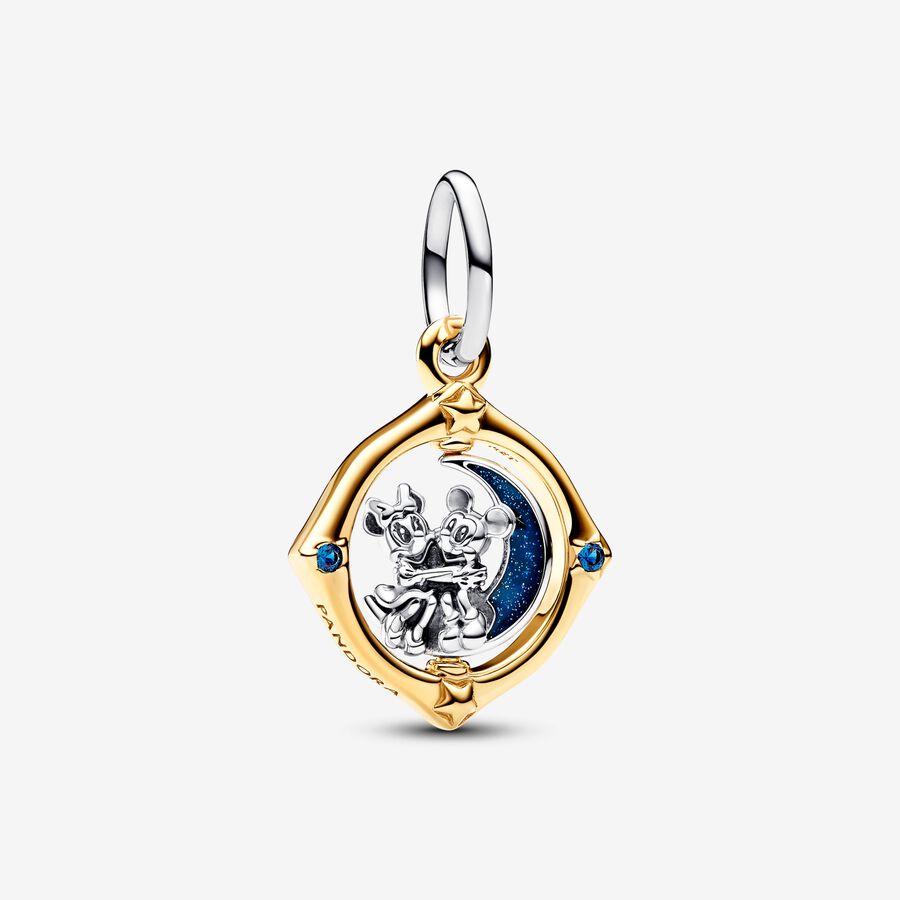 Srebrno-złoty charms-zawieszka Disney Myszka Miki i Myszka Minnie z obrotowym księżycem image number 0