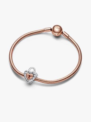 Dwutonowy charms-zawieszka z podzielonym sercem i kłódką