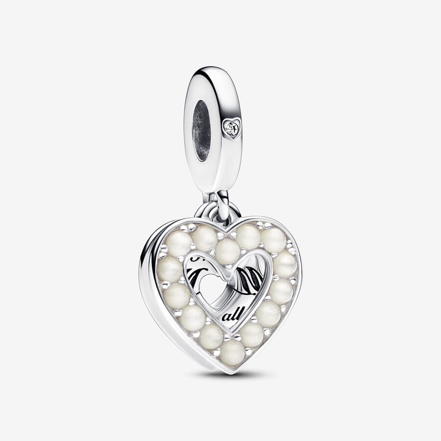 Podwójna zawieszka w kształcie serca z białymi perłami image number 0