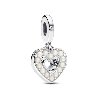 Podwójna zawieszka w kształcie serca z białymi perłami