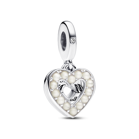 Podwójna zawieszka w kształcie serca z białymi perłami