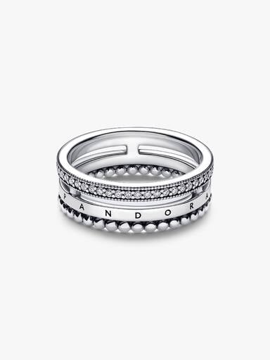 Pierścionek pavé z logo Pandora Signature i koralikami