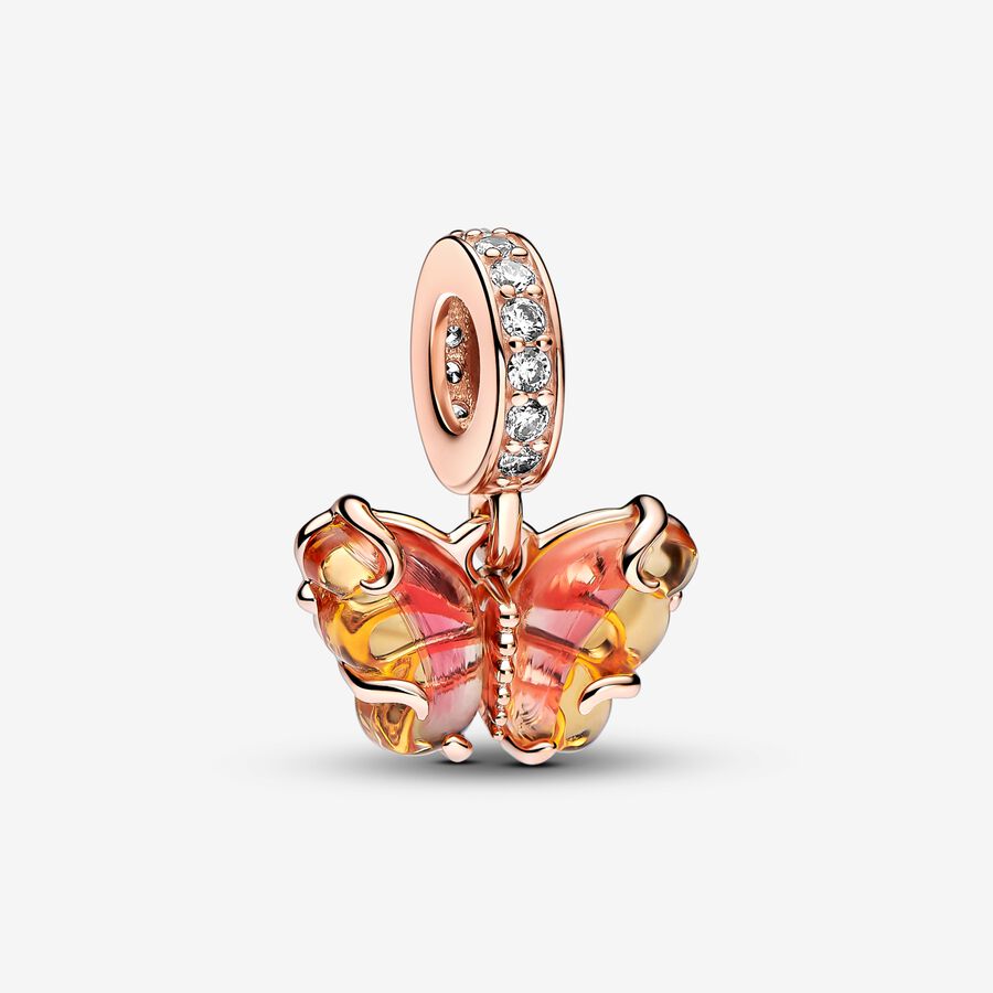 Charms-zawieszka Motyl z różowego i żółtego szkła Murano image number 0