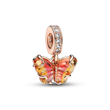 Charms-zawieszka Motyl z różowego i żółtego szkła Murano