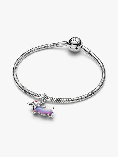 Charms-zawieszka Świąteczny jamnik, Platerowane platyną