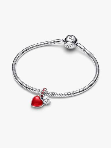 Podwójny charms-zawieszka Serce z czerwonego szkła Murano