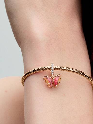 Charms-zawieszka Motyl z różowego i żółtego szkła Murano