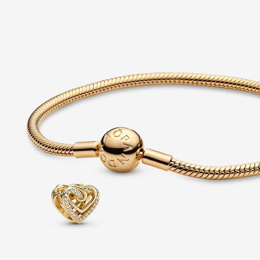 Zestaw prezentowy złota bransoletka z lśniącymi złączonymi sercami image number 0